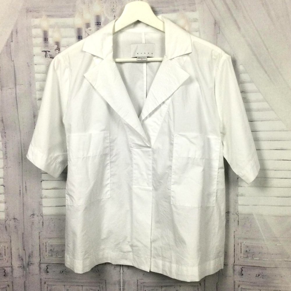 Achro White Cotton Blouse Short Sleeve M